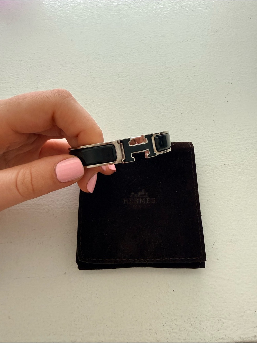 Hermes Clic H Black Enamel H Bracelet with Palladium Hardware